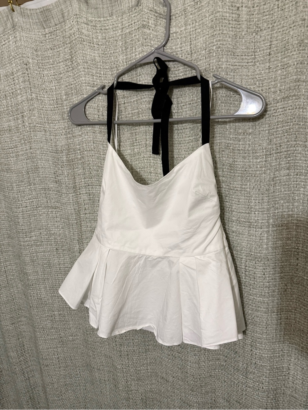 Zara White Peplum Halter Top with Black Ties
